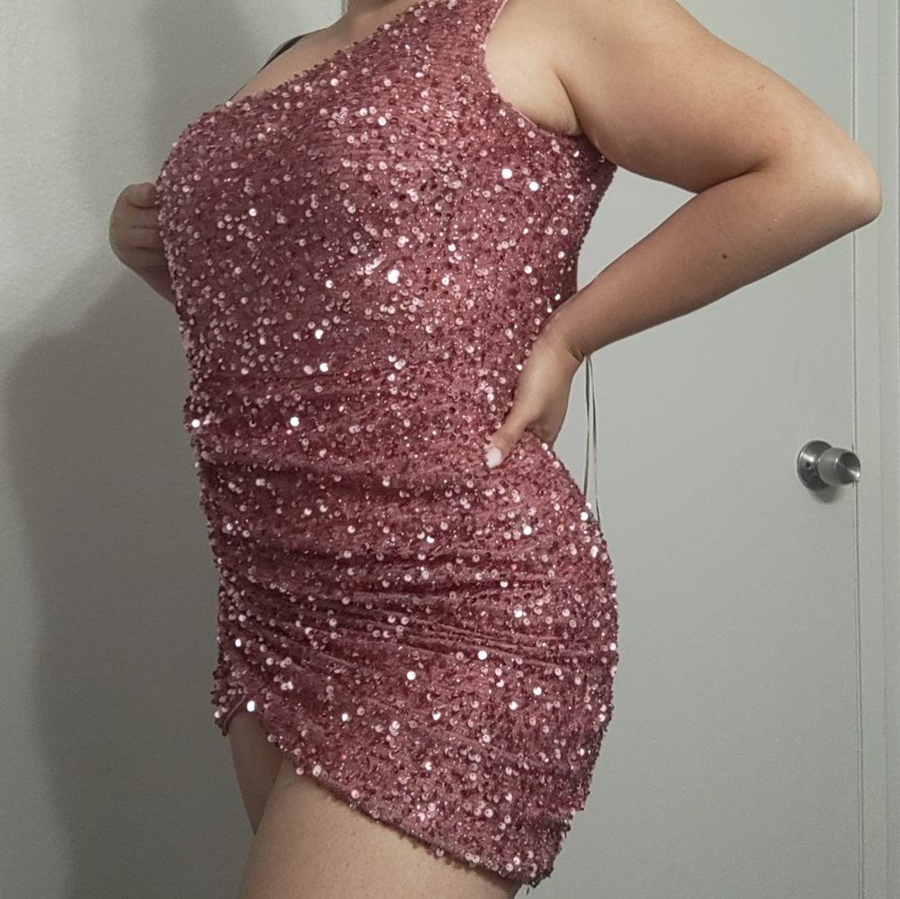 Pink Sequin One-Shoulder Dress - Picture 2 of 5